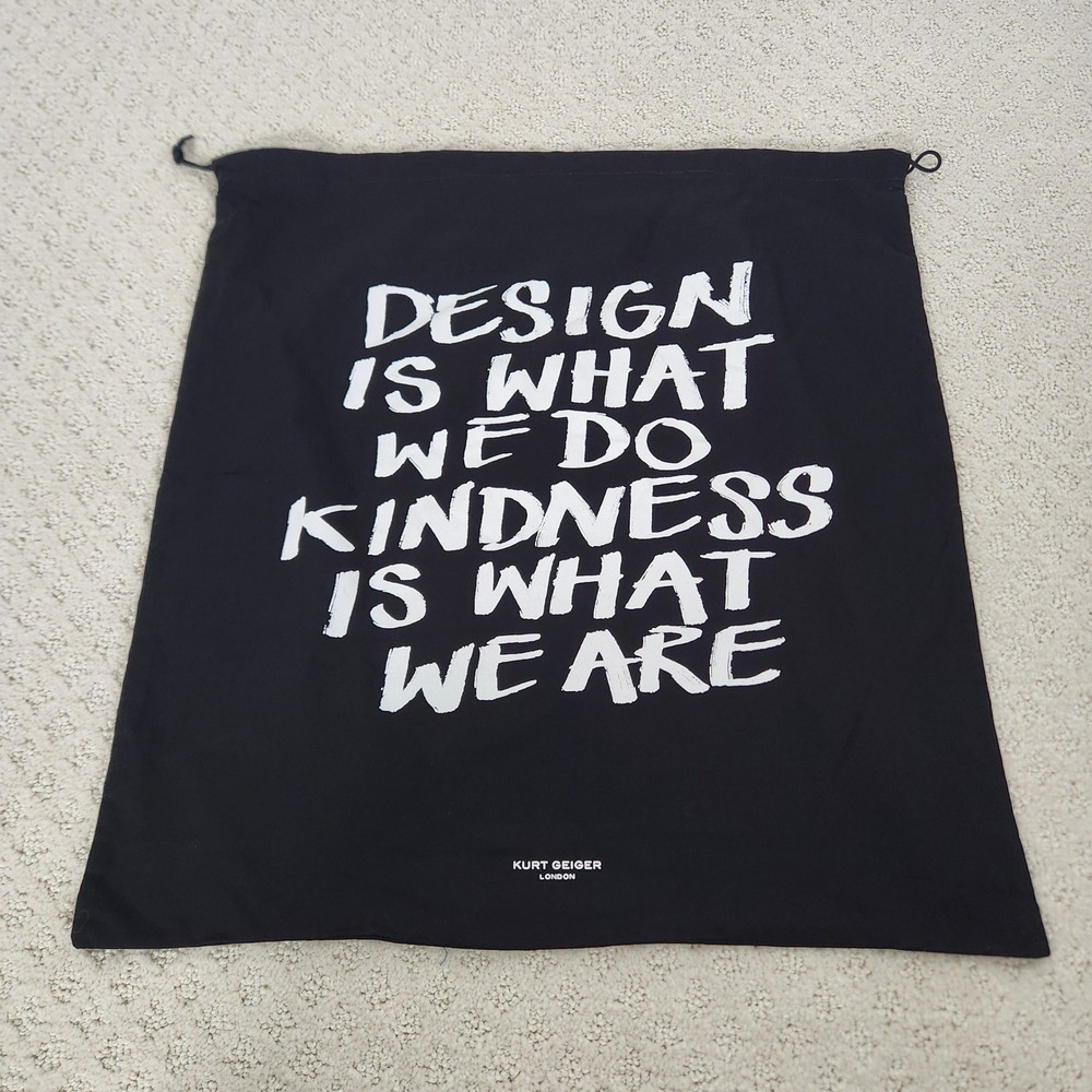 Kurt Geiger London Large Black Graphic Quote Drawstring Dust Bag 20x21 inch